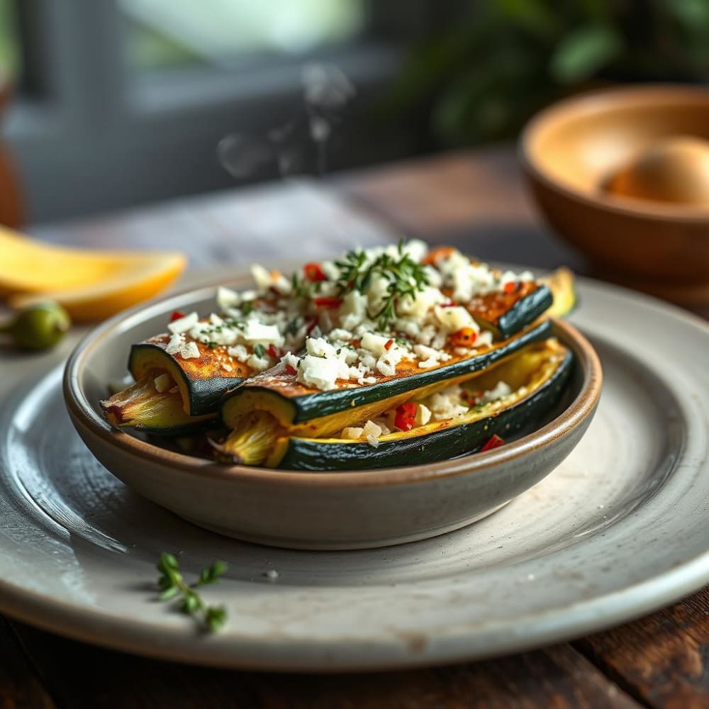 Calabacitas al Horno con Queso Panela Rallado