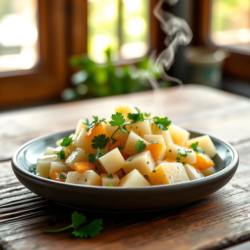 Jícama Picada con Cilantro y Gotas de Naranja
