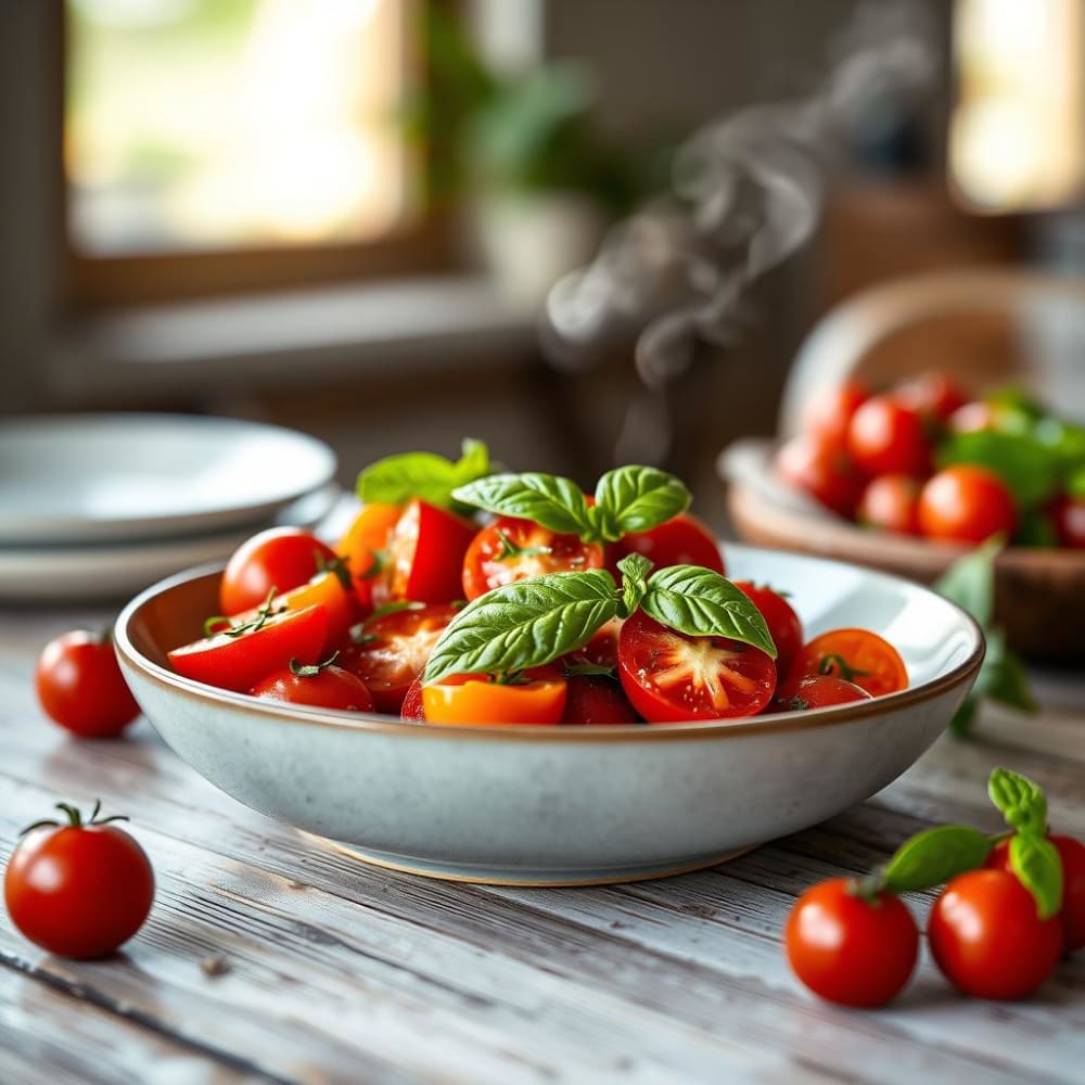 Ensalada de Jitomatitos Cherry con Albahaca Fresca