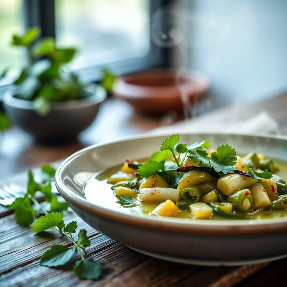 Verdolagas en Salsa de Tomate Verde y Cilantro