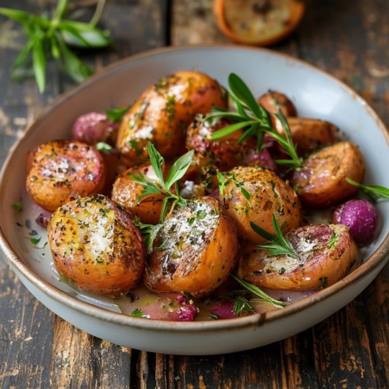 Camote al horno con romero y ajo picado