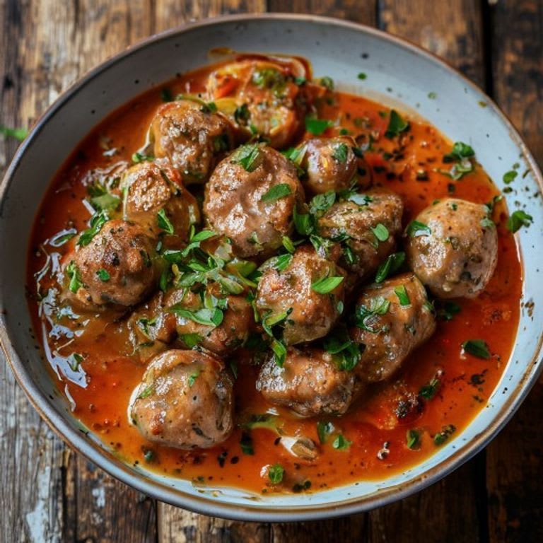 Albóndigas de pollo en caldo de tomate y calabacita