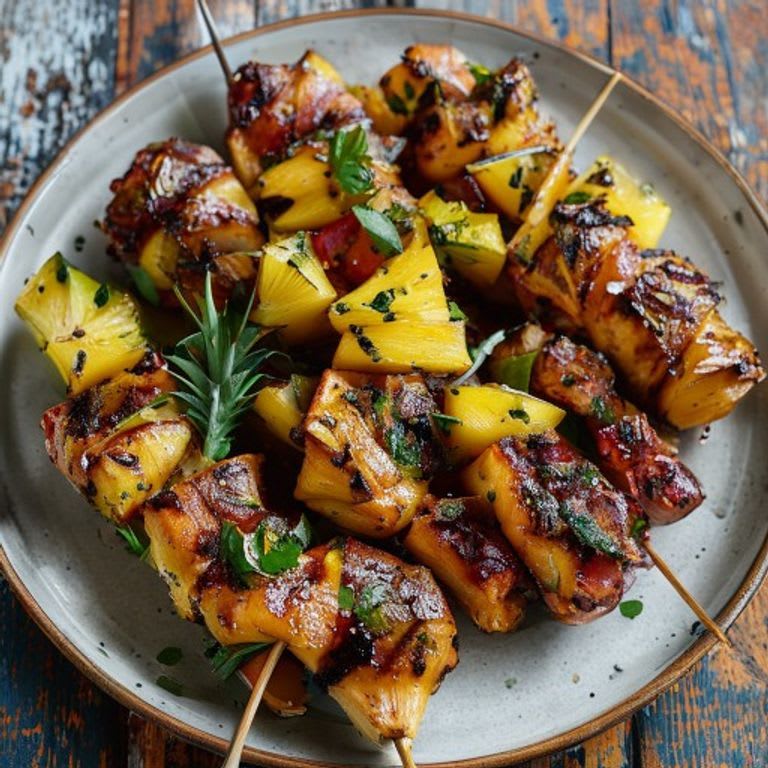 Brochetas de pollo y piña a la parrilla