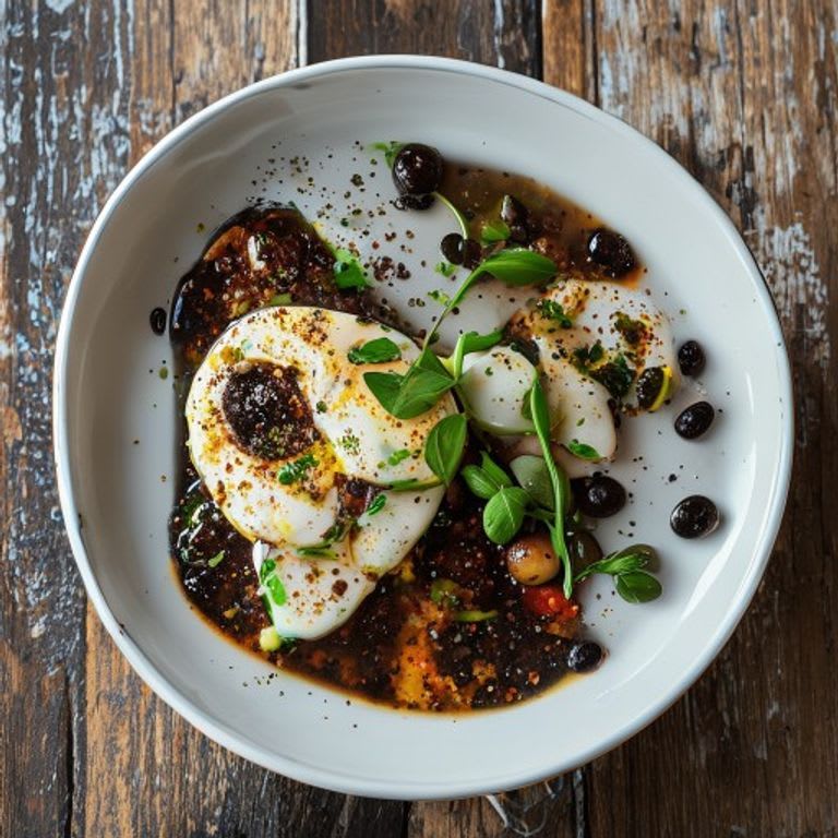 Huevos ahogados en salsa de frijol negro