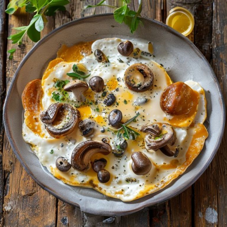 Omelet de claras con champiñones al vapor