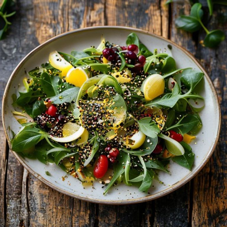 Ensalada de quelites frescos con limón y semillas de girasol