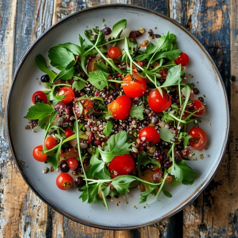 Ensalada de lentejas germinadas con jitomate cherry