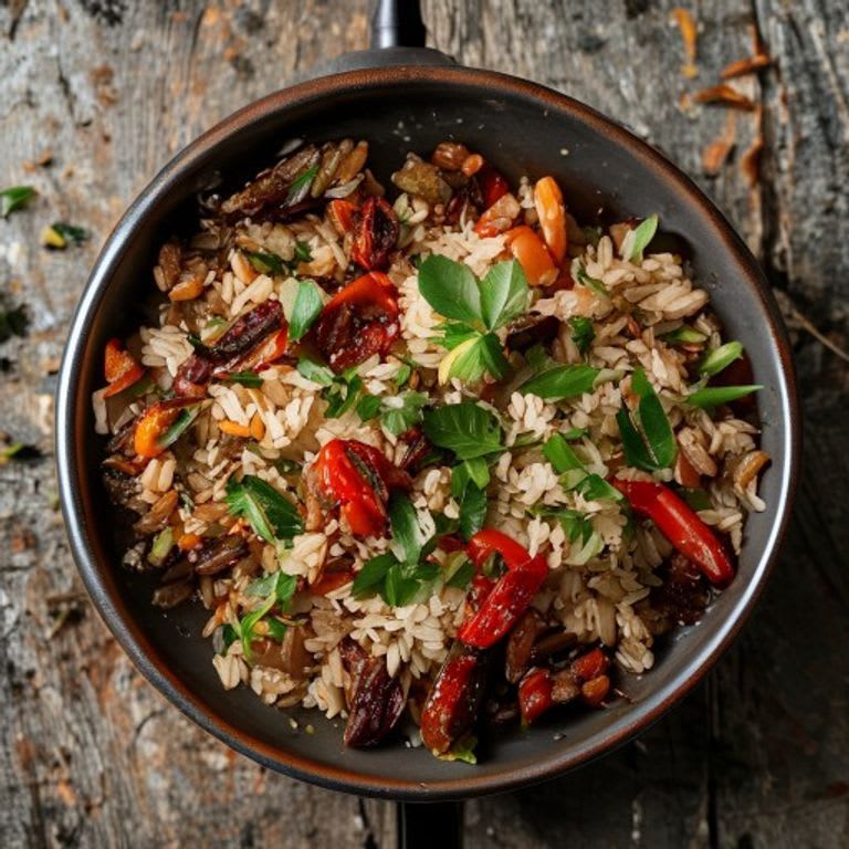 Arroz integral a la poblana con rajas de chilaca