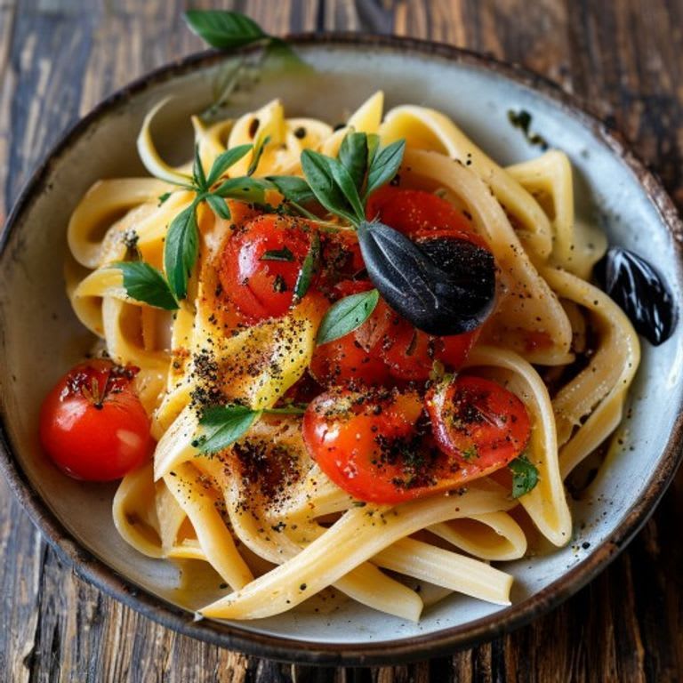 Pasta integral al dente con salsa de tomate cruda