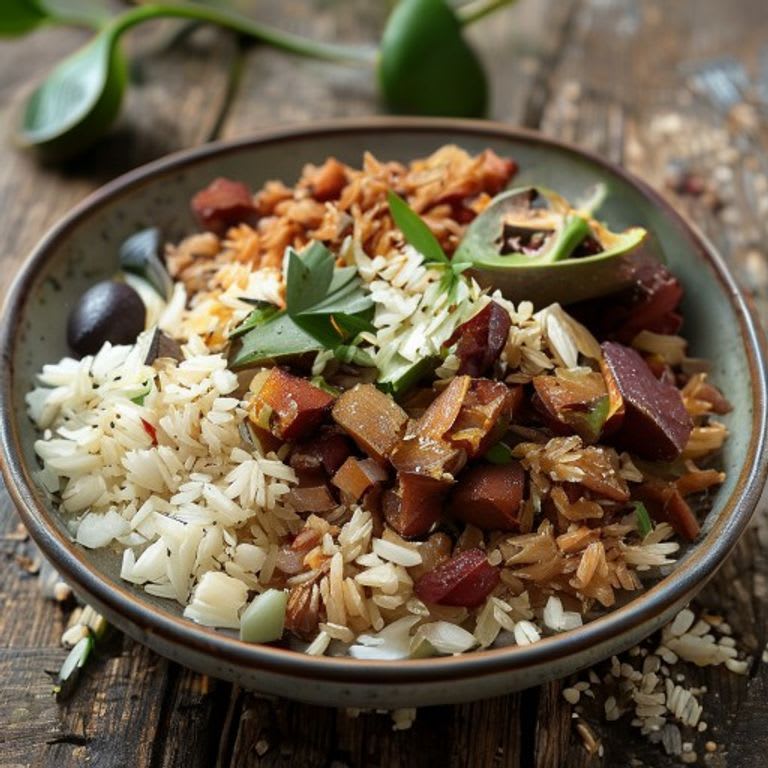 Arroz rojo integral con trozos de chayote