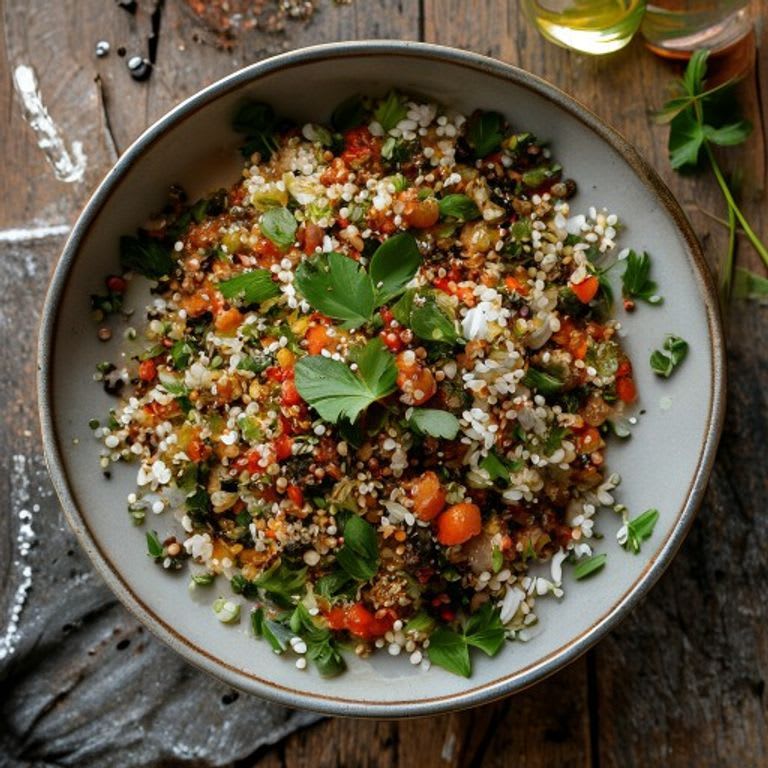Tabule de quinoa con abundante perejil