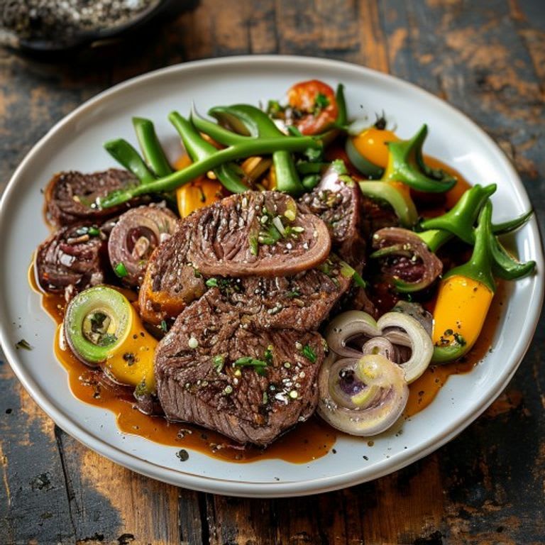 Bistec de res magro con rajas y cebolla al comal