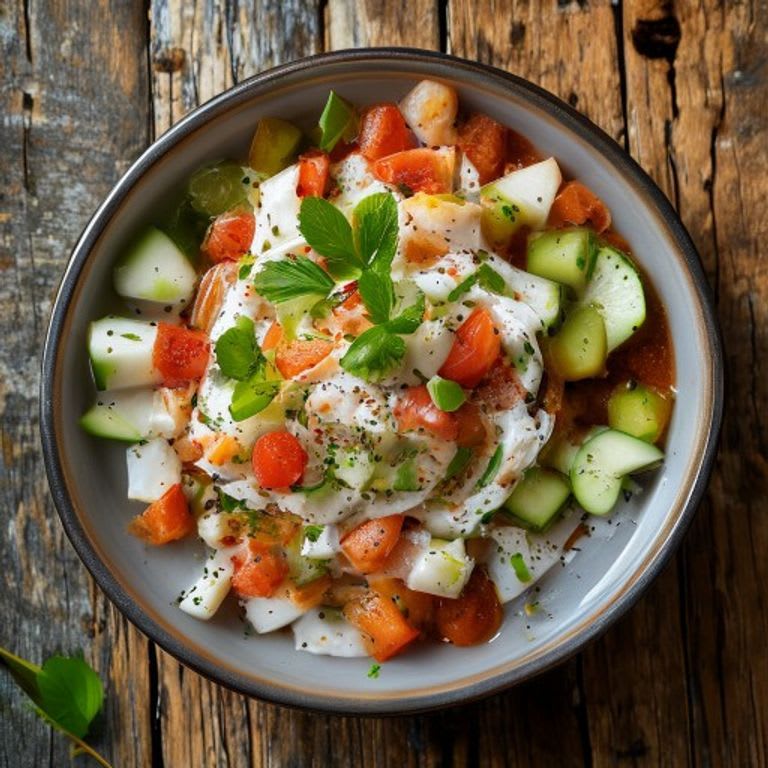 Ceviche de pescado con jugo de limón y pepino