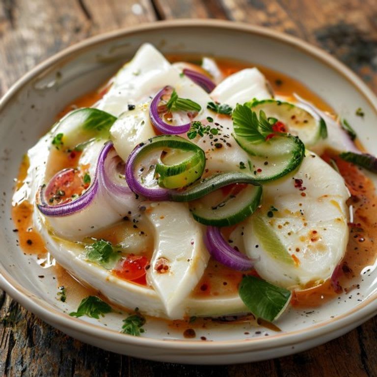 Aguachile de pescado blanco con cebolla morada