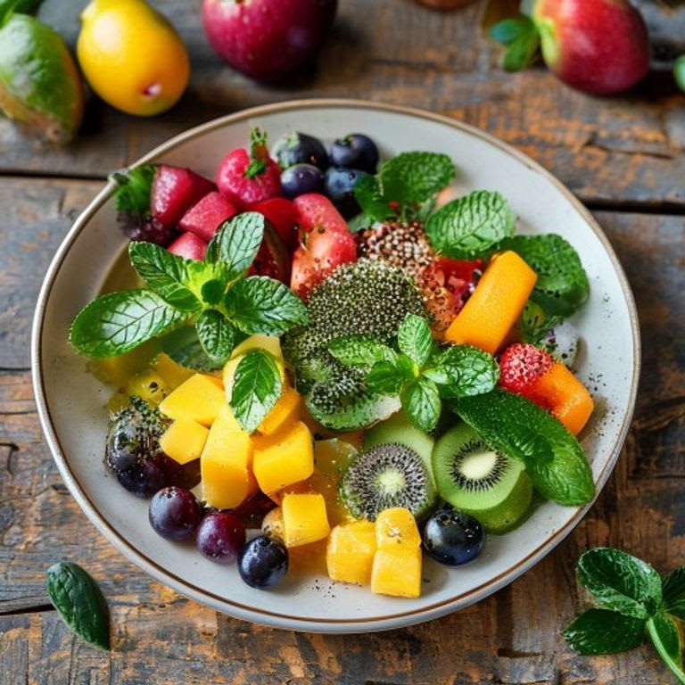 Bowl de frutas de temporada con menta fresca
