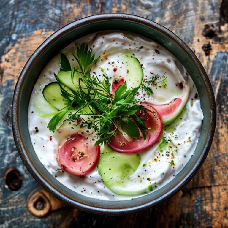 Salsa de yogur griego, pepino y eneldo