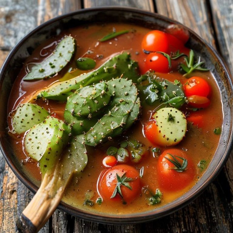 Nopales navegantes en caldo de jitomate natural