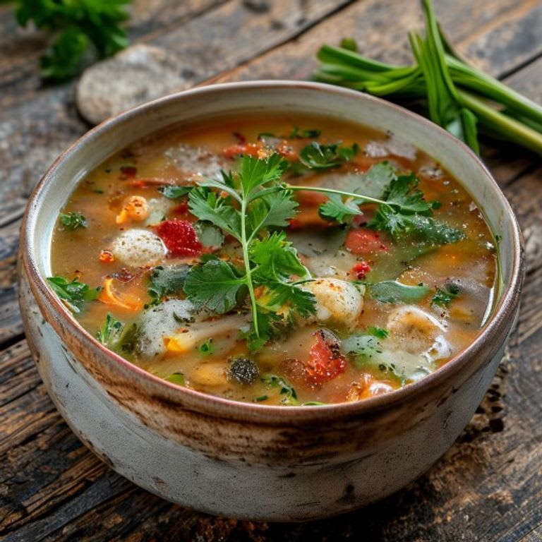 Sopa rústica de verduras de milpa y cilantro