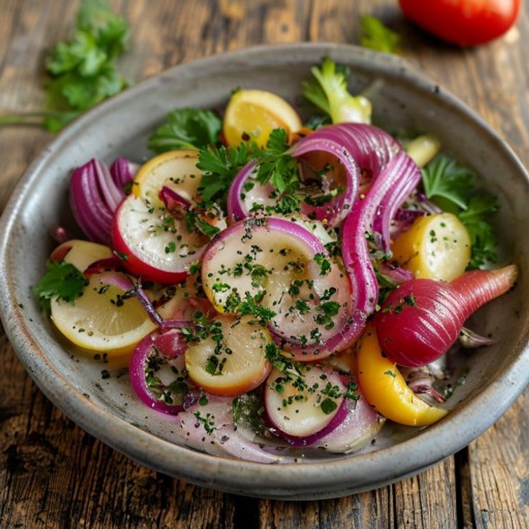 Ensalada de rábano con cilantro, cebolla y limón