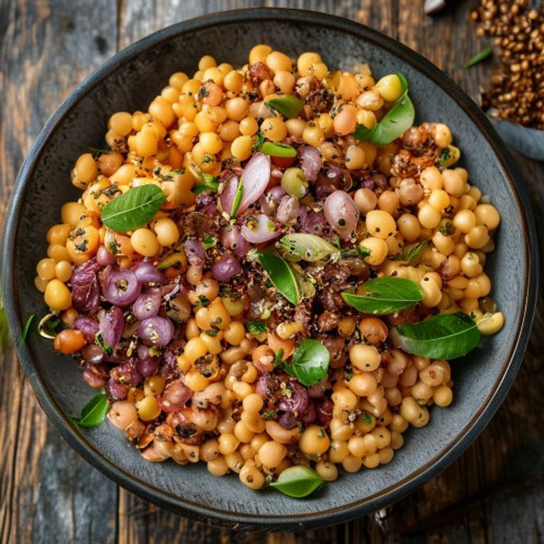 Garbanzos con chorizo de soya casero y cebolla