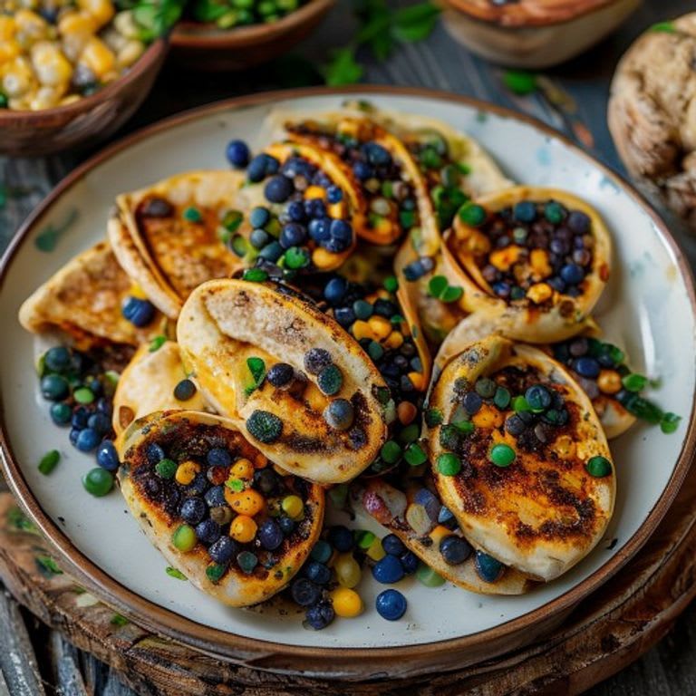 Tlacoyos de maíz azul al comal