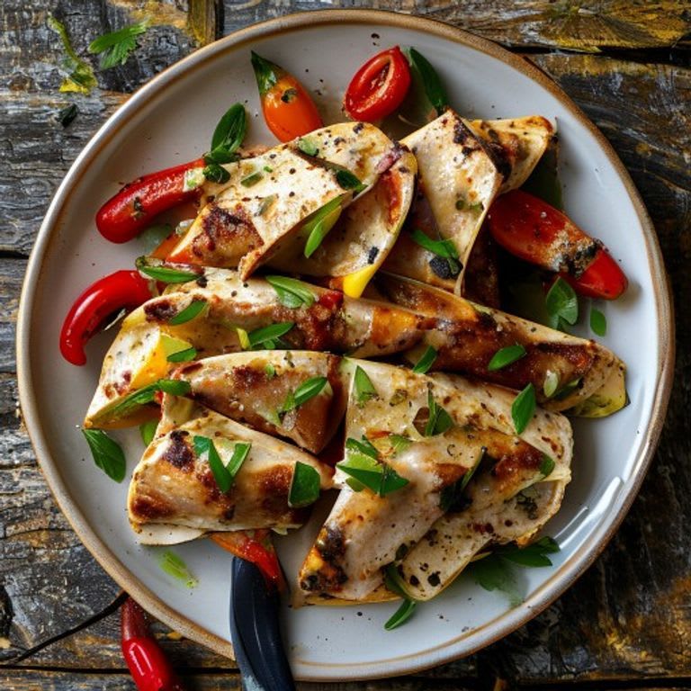 Fajitas de pollo con pimientos asados al horno