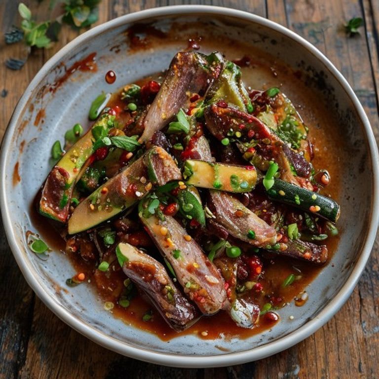 Cerdo magro en salsa de guajillo con calabacitas