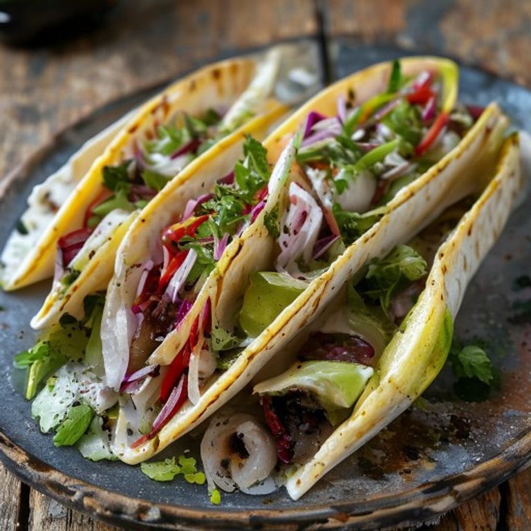 Tacos de pescado al vapor con col morada y limón
