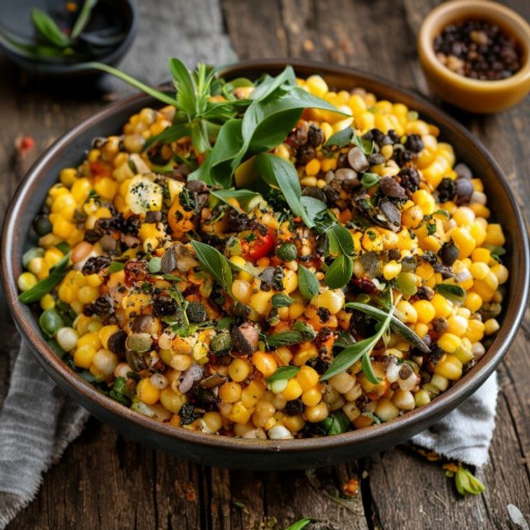 Esquites asados al comal con epazote y chile de árbol