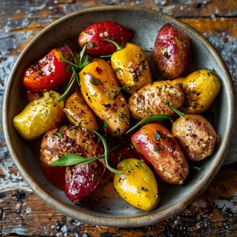 Pimientos rellenos de puré rústico de papa