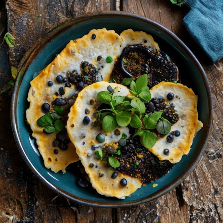 Enfrijoladas de Maíz Azul con Salsa de Frijol Negro