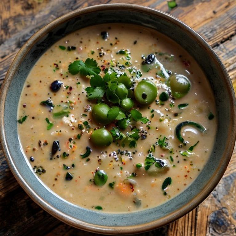 Sopa de habas con cilantro y chile serrano asado