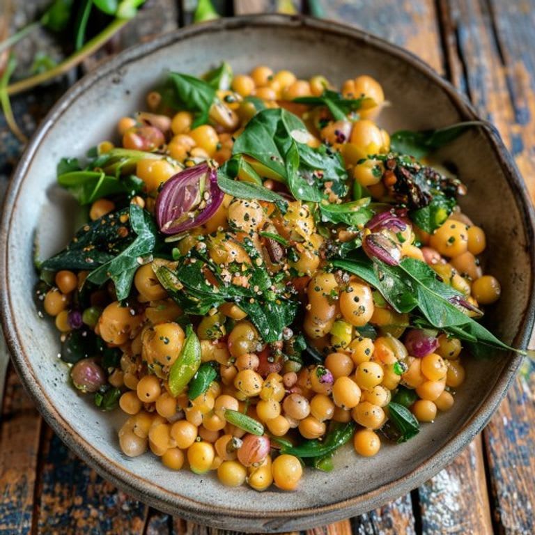 Garbanzos con espinacas y cebolla caramelizada