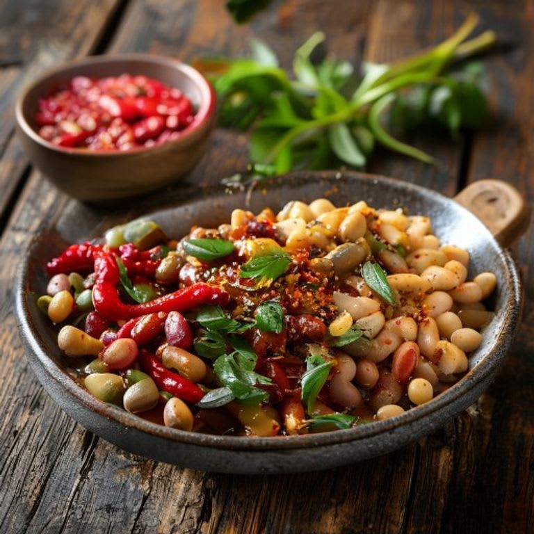 Frijoles con veneno de chile colorado saludable