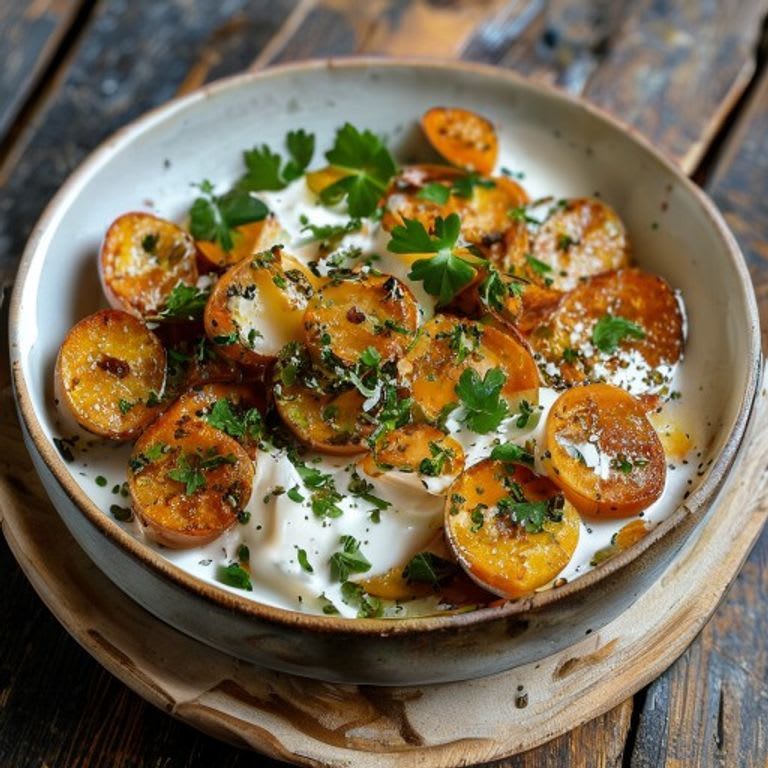 Camote asado con salsa de yogur y cilantro