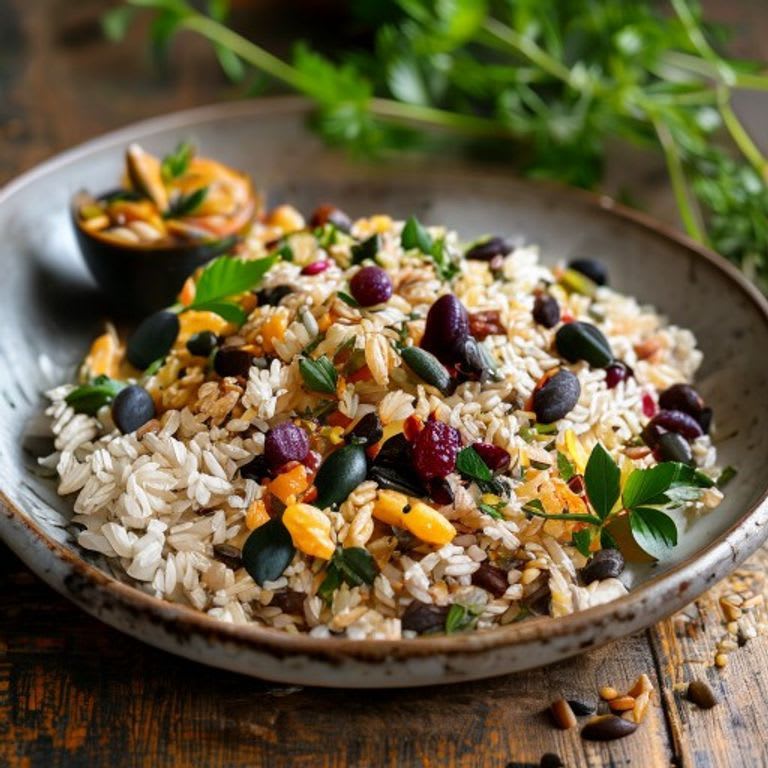 Arroz integral con frutos secos y perejil