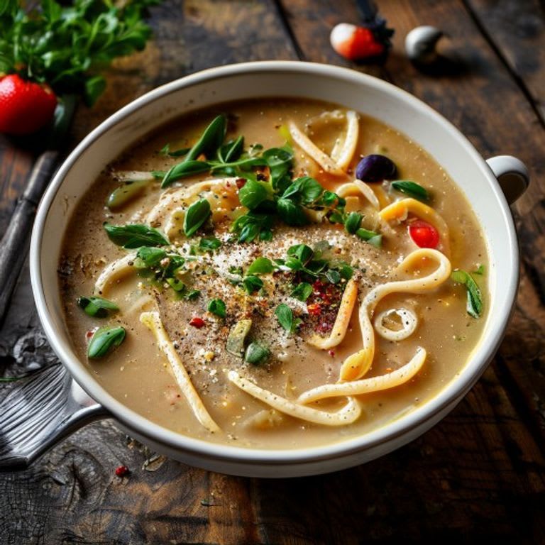 Sopa de pasta integral con verduras de milpa
