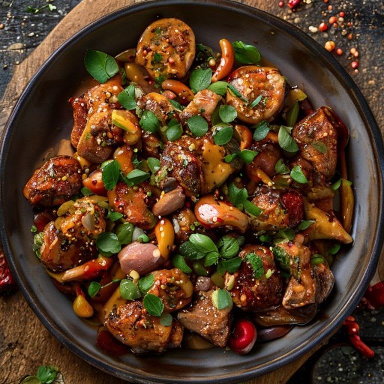 Cerdo magro en salsa de cacahuate y chile guajillo