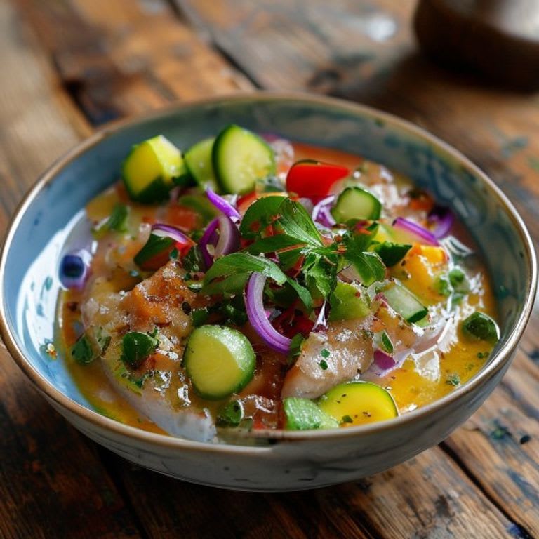 Aguachile de Pescado con Pepino y Cebolla Morada