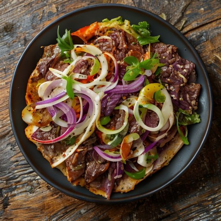 Fajitas de res magra con cebolla y pimiento verde