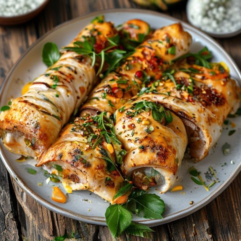 Rollitos de pollo rellenos de rajas y elote