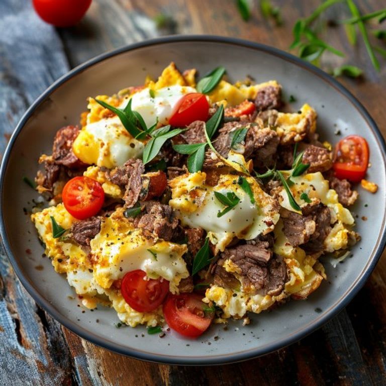 Huevo con Machaca de Res Magra y Jitomate
