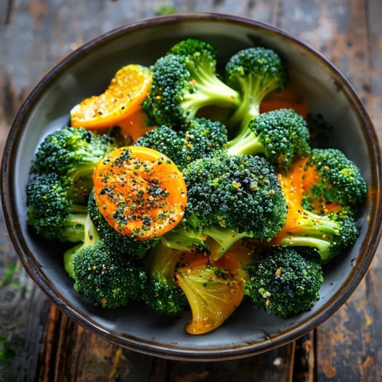Brócoli al vapor con ralladura de naranja y pimienta