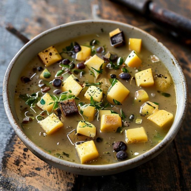 Sopa de acelgas con cubos de papa rústica