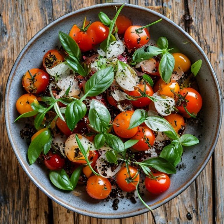 Ensalada de Jitomate Cherry, Albahaca y Orégano