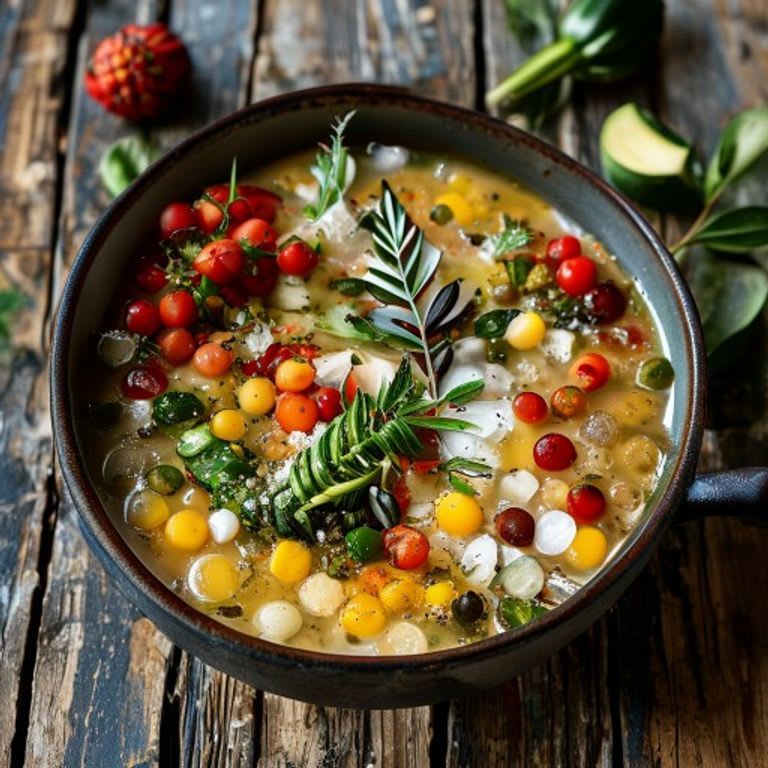 Sopa de Milpa con Flor de Calabaza y Elote