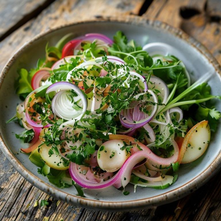 Ensalada de rábano, cilantro y cebolla blanca
