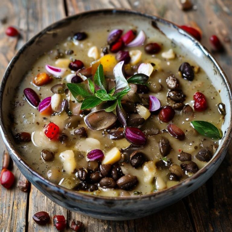 Frijoles Machacados con Caldo y Cebolla Asada