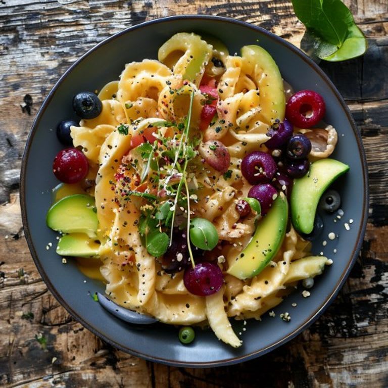 Pasta integral fría con aderezo de aguacate