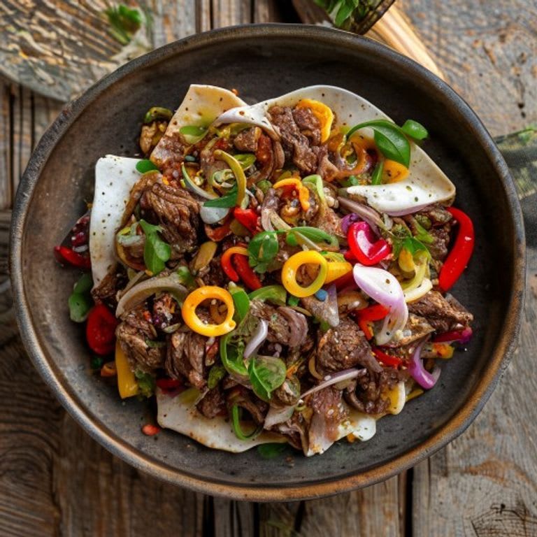 Fajitas de res magra con pimientos y cebolla